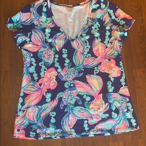 Lilly Pulitzer coastal fish t-shirt XL blue pink